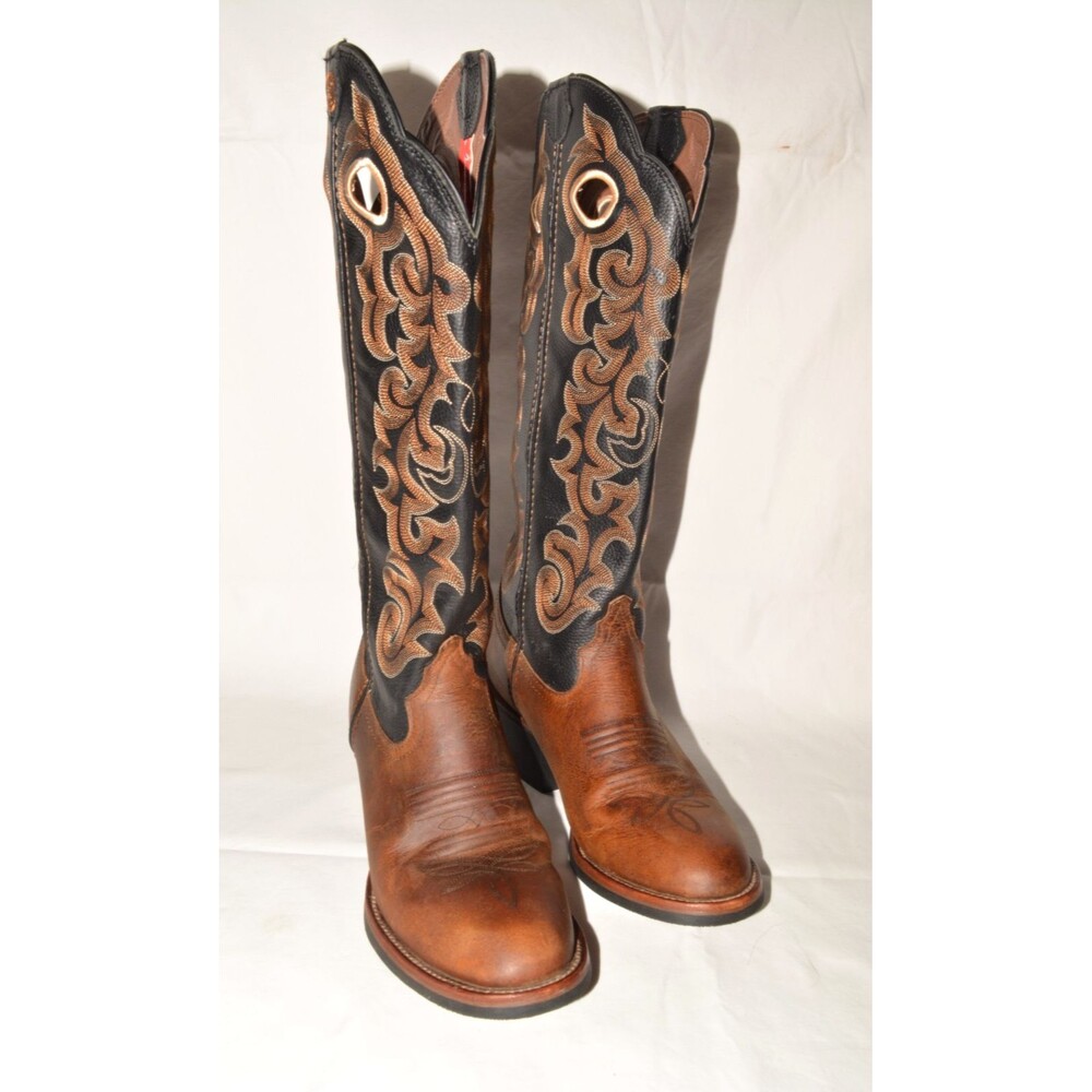 Tony Lama Black and Brown Heeled Boots